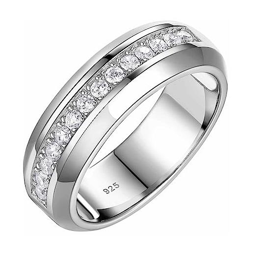 SweetJew anello di fidanzamento da uomo in oro bianco in argento sterling 925 con 13 zirconi cubici taglio rotondo per lui misura 7-14, pietra, zirconia cubica