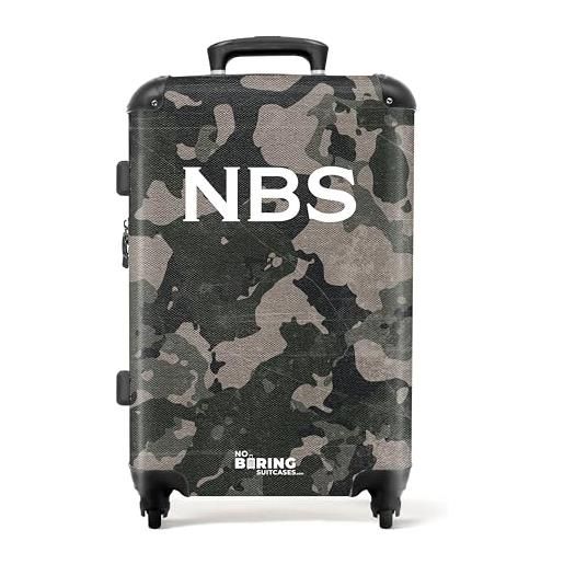 NoBoringSuitcases.com valigia modello, motivo mimetico verde con colore sabbia, midsize, valigetta