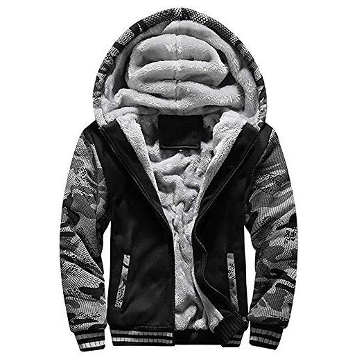 VSUSN uomo felpa con cappuccio manica lunga felpe con cappuccio vello foderato hoodies con cerniera cappotto giacca inverno caldo (mimetizzazione&nero, large)