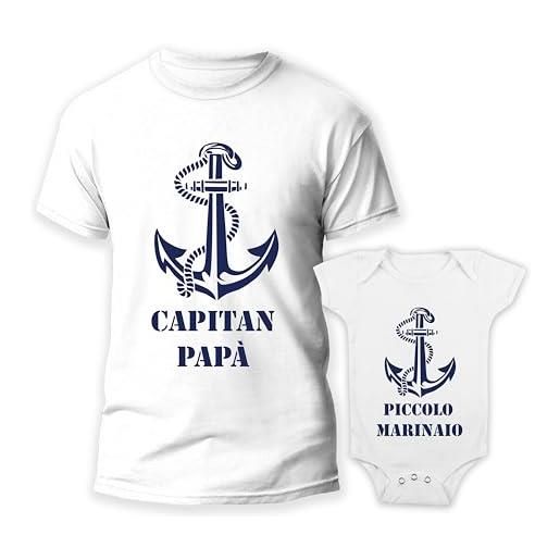 T-shirteria coppia body neonato e maglietta capitan padre figlio capitano piccolo marinaio festa papà coordinato