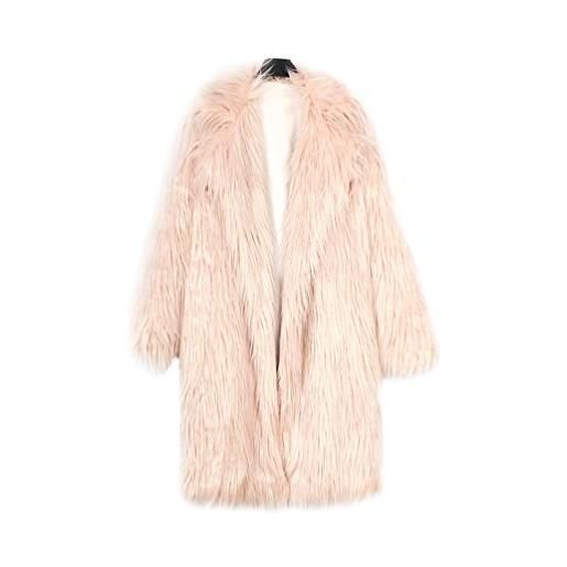 YuanDian donna allungare lunga pelliccia sintetica cappotto autunno inverno casuale morbido caldo elegante ecologica pellicce finta giubbotto giacche rosa 2xl