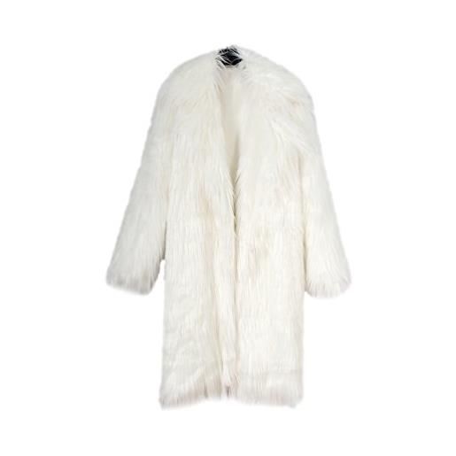 YuanDian donna allungare lunga pelliccia sintetica cappotto autunno inverno casuale morbido caldo elegante ecologica pellicce finta giubbotto giacche bianco s