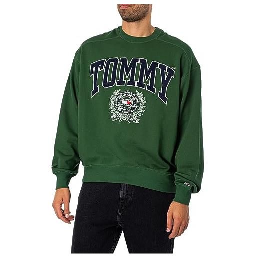 Tommy Hilfiger tommy jeans felpa college girocollo verde da uomo m