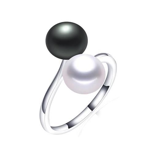 BISONBLUE anello anelli gioielli donna uomo regalo anello con perla d'acqua dolce naturale nera anello nuovo regolabile per regali da donna bianco nero ridimensionabile