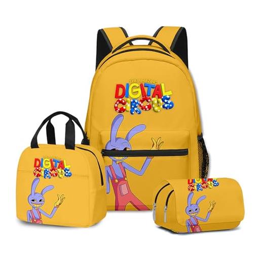 NEWOK anime stampato pomni e jax bambini zaini set, scuola zaino lunch bag pen bag school bags set. (color5, schoolbag)