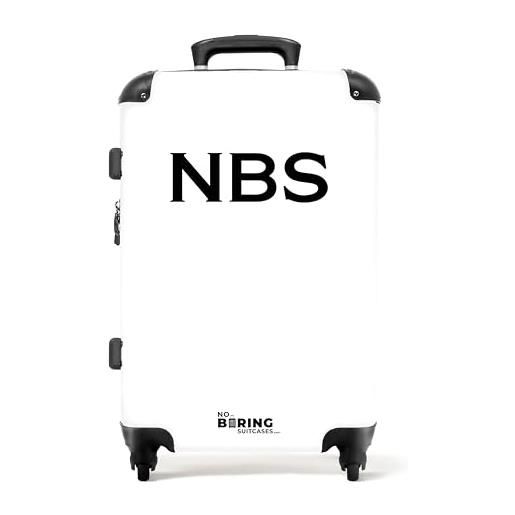 NoBoringSuitcases.com valigia modello, bianco con scritta nera, mittelgroß, valigetta