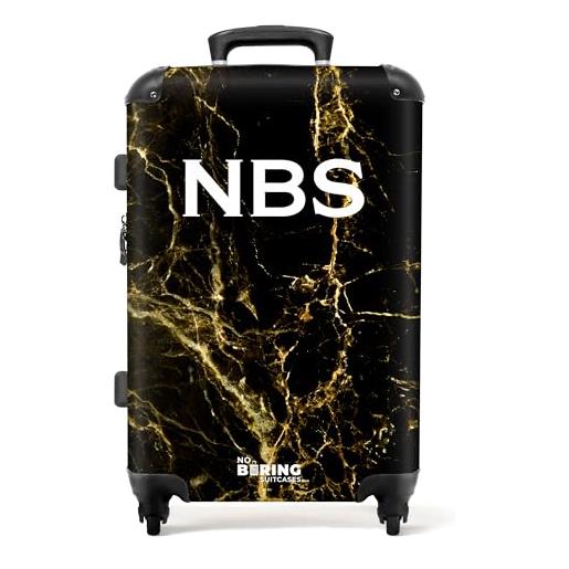 NoBoringSuitcases.com valigia modello, marmo nero con linee dorate, midsize, bagaglio per bambini