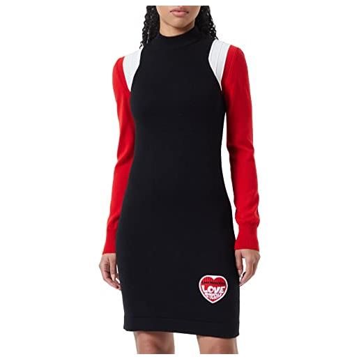 Love Moschino toppa love storm knit effect heart dress, nero rosso bianco, 52 donna