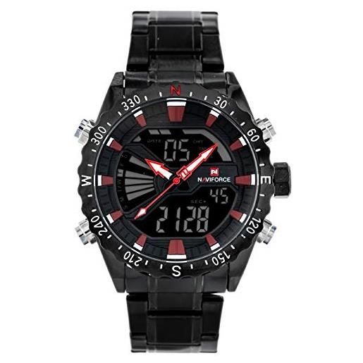 Naviforce - nf9136s - orologio da polso al quarzo digitale analogico dual time da uomo, cinturino in metallo, impermeabile (cinturino: nero/indice: rosso)