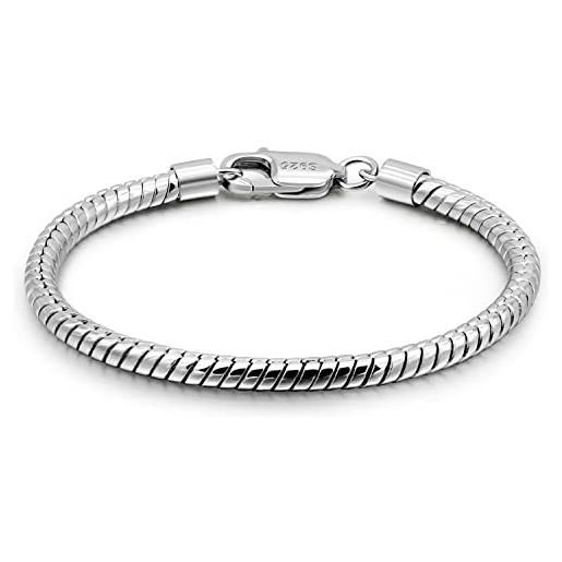 Dankadi braccialetto a forma di serpente, 3 mm, 4 mm, in argento sterling 925, 6,3 - 9,5 pollici, con catenina rotonda, 16 cm a 24 cm, regalo gioielli festa di compleanno per uomo e donna, 9