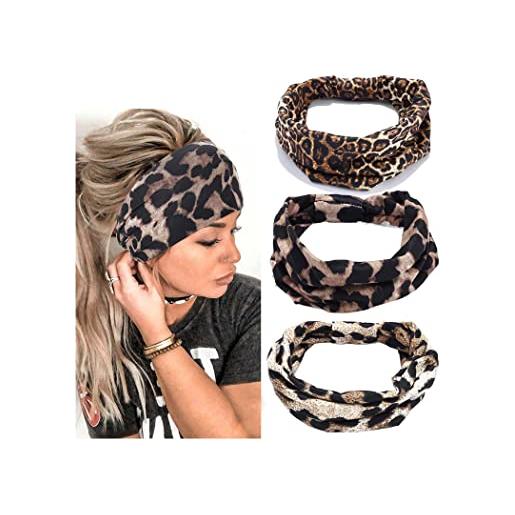 Yean fasce per capelli boho yoga fasce elastiche larghe leopardate fasce per capelli accessori per capelli per donne e ragazze (confezione da 3)
