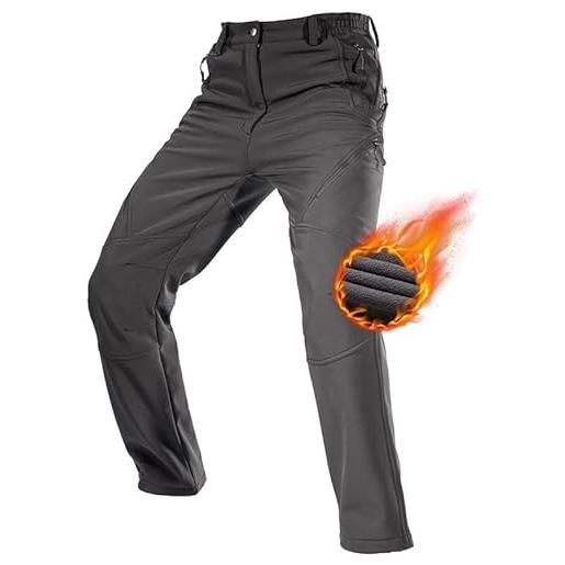 FREE SOLDIER pantaloni da lavoro da uomo per attività all'aperto pantaloni softshell sci termici impermeabile pantaloni trekking invernali pantaloni da caccia(grigio, 44 lungo)