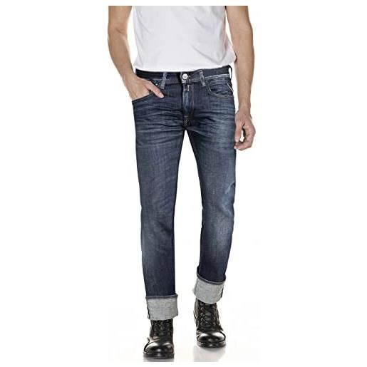 Replay grover jeans, 009 blu medio, 27w x 30l uomo