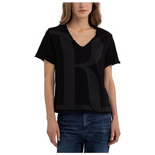 REPLAY t-shirt donna manica corta con stampa sul retro, nero (black 098), m