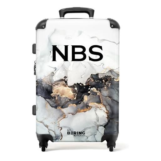 NoBoringSuitcases.com valigia modello, marmo nero bianco e oro, mittelgroß, valigetta