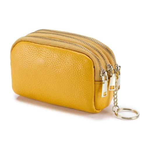 ZPLMIDE portafogli donna donna borse in vera pelle femminile, carino mini moneta borsa morbida pelle di vacchetta soldi borsa moneta titolari, giallo