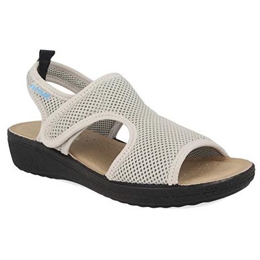 Fly Flot bisceglie, sandali donna in rete elastica, con velcro regolabile, sottopiede in evopell, ciabatta, nero, 39 eu