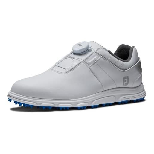 Footjoy junior pro sls, scarpe da golf unisex-bambini, bianco/grigio, 3 uk