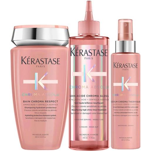 Kérastase kerastase chroma absolu bain chroma respect shampoo+fluide+serum thermique leave in 250+210+150ml - kit per capelli colorati e d