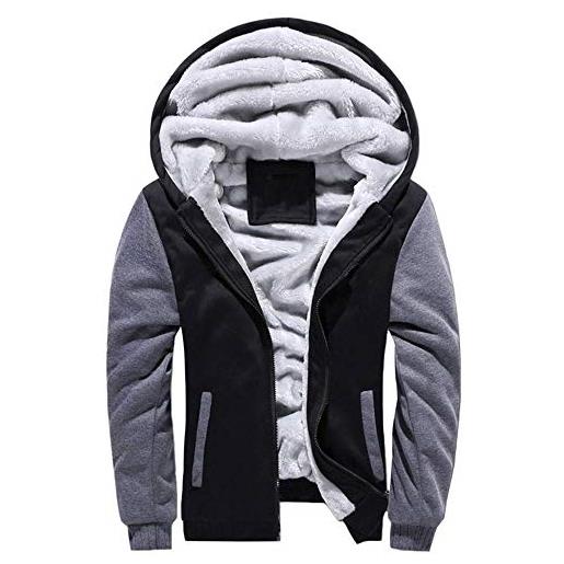 VSUSN uomo felpa con cappuccio manica lunga felpe con cappuccio vello foderato hoodies con cerniera cappotto giacca inverno caldo (nero&grigio, xx-large)