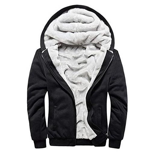 VSUSN uomo felpa con cappuccio manica lunga felpe con cappuccio vello foderato hoodies con cerniera cappotto giacca inverno caldo (nero, small)
