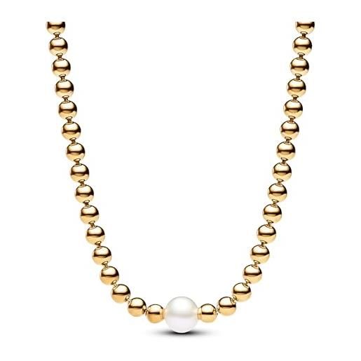 PANDORA timeless 363176c01-45 - collana con perle d'acqua dolce coltivate in argento sterling con lega di metallo dorata e zirconi, 45 cm, 45 cm, argento sterling, zirconia cubica