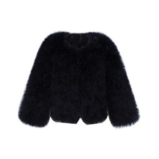 YuanDian donna autunno e inverno casuale colore solido corto artificiale faux pellicce ecologiche giubbotto caldo morbido elegante pelliccia corta giacca cappotto nero l