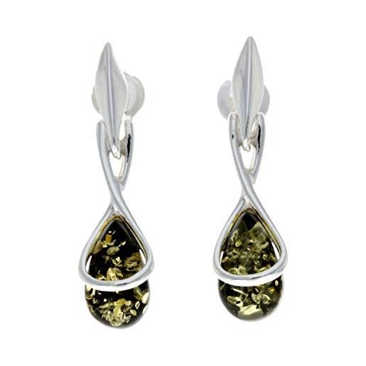 SilverAmber Jewellery orecchini a perno in vera ambra baltica naturale e argento sterling 925 gl151 e argento, colore: verde, cod. Gl151g