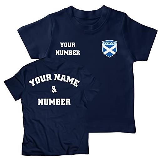 lepni.me maglietta da calcio per bambini scozia tuo nome numero | distintivo bandiera scozzese maglia personalizzata | coppa del mondo 2022 (5-6 anni navi blu multicolore)