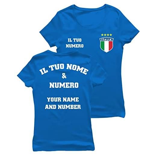 lepni.me t-shirt da calcio da donna italia | il tuo nome e numero | regali per il campionato europeo di calcio o la coppa del mondo 2022 (l royal-blue multicolore)