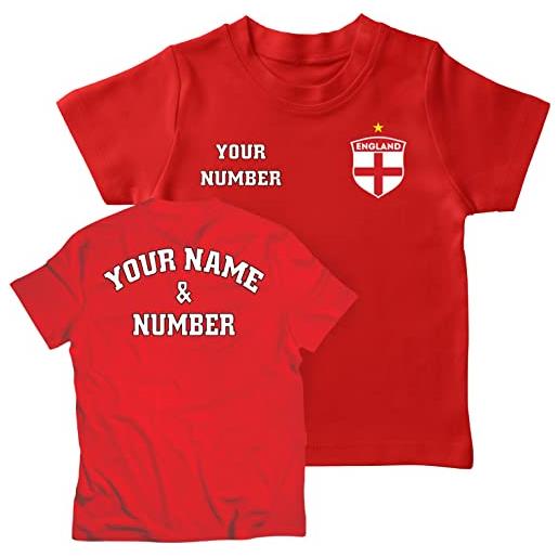 lepni.me maglietta per bambini maglia personalizzato da calcio dell'inghilterra tuo nome e numero - distintivo bandiera coppa del mondo 2022 tifosi campionato europeo (12-13 anni rosso multicolore)
