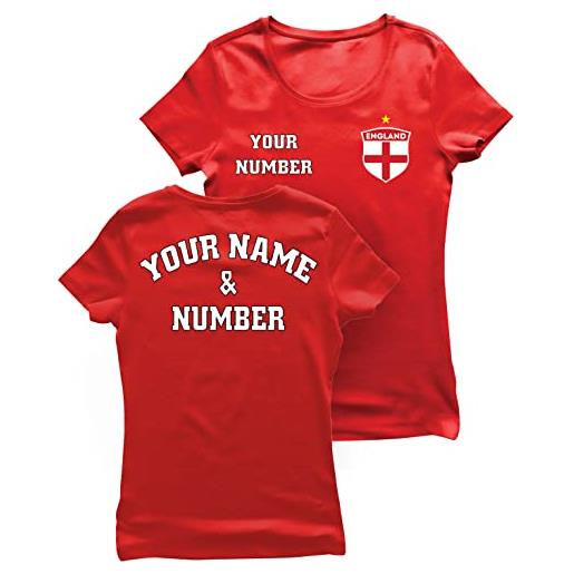 lepni.me maglietta donna maglia personalizzato da calcio dell'inghilterra tuo nome e numero - distintivo bandiera coppa del mondo 2022 tifosi campionato europeo (s rosso multicolore)