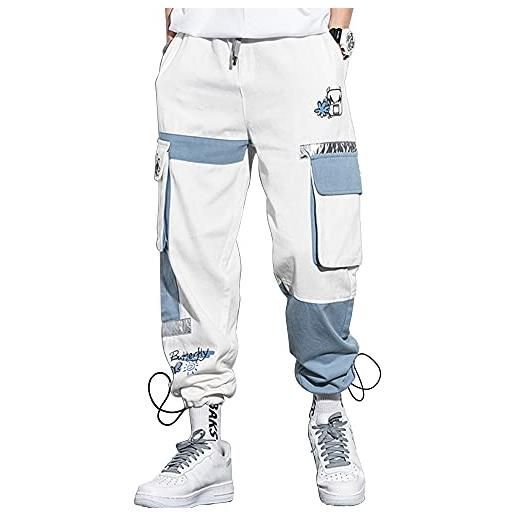 XYXIONGMAO uomo cargo joggers streetwear techwear hip hop tattico harem pantaloni funzionali sciolti tuta casual pantaloni della tuta, bianco, l