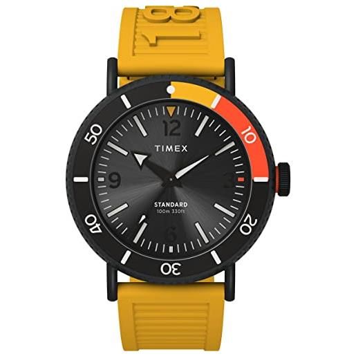 Timex orologio da uomo standard diver 43mm - cinturino giallo quadrante nero cassa color argento, giallo, one size, 43 mm standard diver