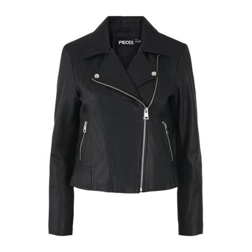 PIECES pcsusse leather jacket kac giacchetta di pelle, nero, xl donna