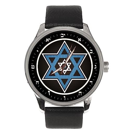 Collectible Watches la stella di david magen tekhelet blu ebraico quadrante ebraico orologio in ottone massiccio, grigio, movimento al quarzo