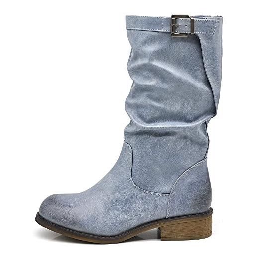 IF fashion stivali stivaletti biker motociclista arricciati con fibbia da donna yl226 nero n. 37