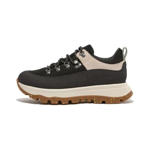 Fitflop neo-d-hyker canvas/suede walking trainers, scarpe da escursionismo donna, black, 45 eu