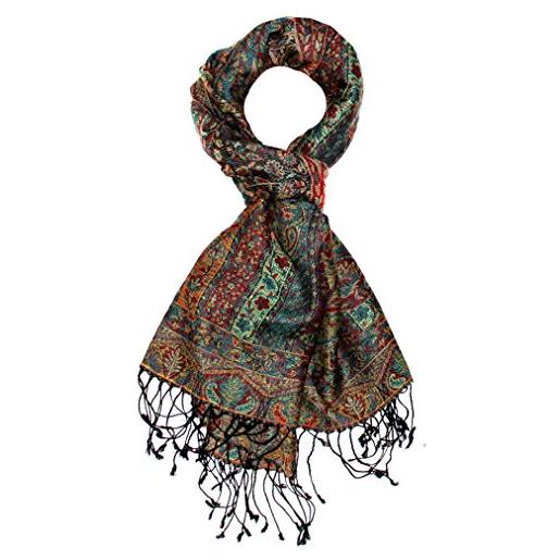 Lorenzo cana, pashmina in seta e lana, 70 x 190 cm, motivo paisley, stola, sciarpa