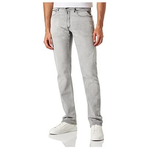 REPLAY jeans uomo grover straight fit elasticizzati, grigio (light grey 095), w28 x l34