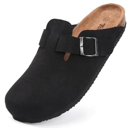 Torotto pantofole da donna zoccoli in pelle con sottopiede sughero chiuse feltro(nero, 42 eu)