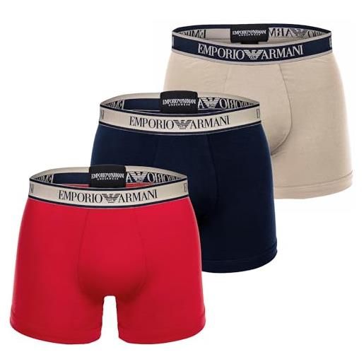 Emporio Armani stretch cotton core logoband 3-pack boxer, boxer uomo, multicolore (nude-marine-red), m