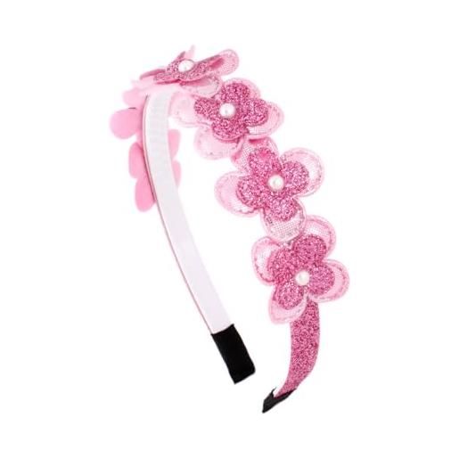 Righe e Pois - cerchietto per capelli da bimba con fiori glitter e perle - 1 cm - confezione da 1 (rosa scuro)