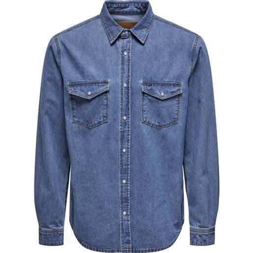 Only & Sons onsbane 3247 dnm shirt noos camicia jeans medium blue denim uomo