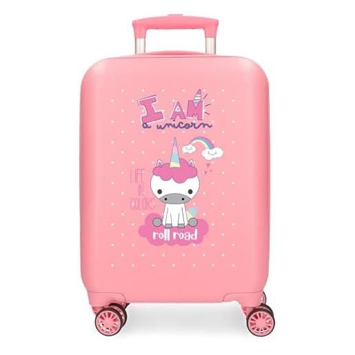 ROLL ROAD i am unicorn valigia cabina rosa 33 x 50 x 20 cm rigida abs serratura a combinazione laterale 28.4l 2 kg 4 doppie ruote bagagli bagaglio a mano, rosa, valigia da cabina, rosa, valigia cabina