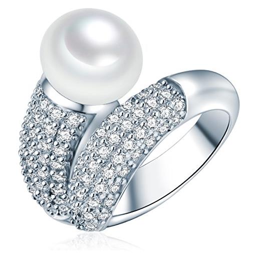Valero Pearls anello da donna in argento sterling 925 con rodio con perle coltivate d'acqua dolce bianco e zircone bianco taglia 18 60201416