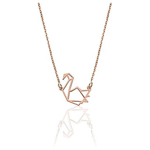 Aka Gioielli® - collana origami cigno in argento 925 placcato oro rosa per donna e ragazza