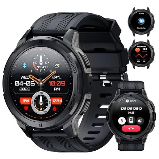 OUKITEL bt10 smartwatch uomo - 1,43 orologio touchscreen funzione telefono, smart watch 123+ modalità sportive, batteria 410mah, orologio impermeabile 5atm per android ios con spo2 monitor sonno, nero