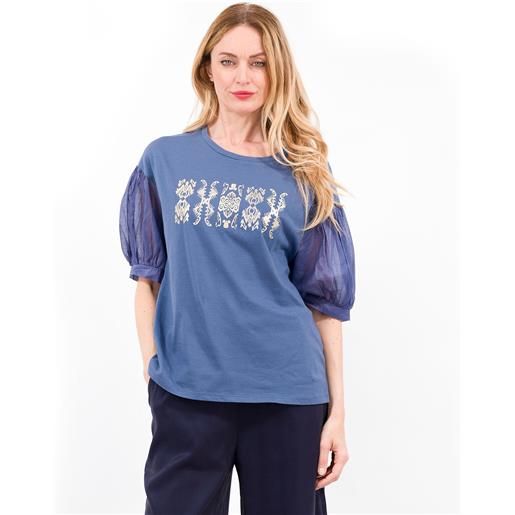 Dipinto di Blu t-shirt con stampa jersey di cotone maniche baloon