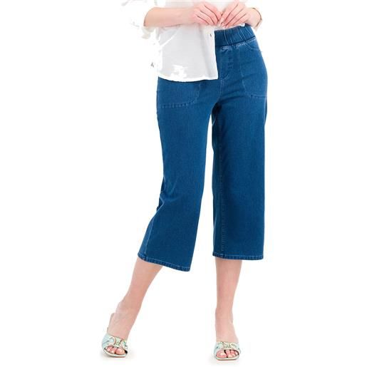 Denim & Co. pantalone ampio in cotone stretch effetto denim
